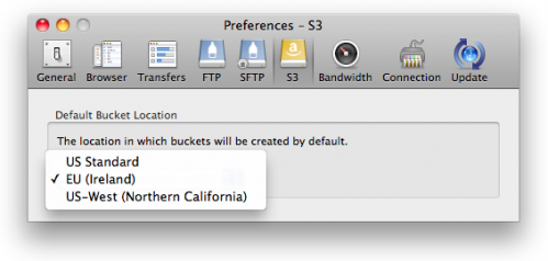 Amazon S3 Preferences for bucket location